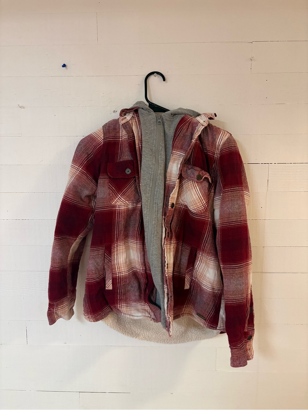 Natural Reflections Medium Burgundy Plaid Sherpa Lined Hooded Jacket